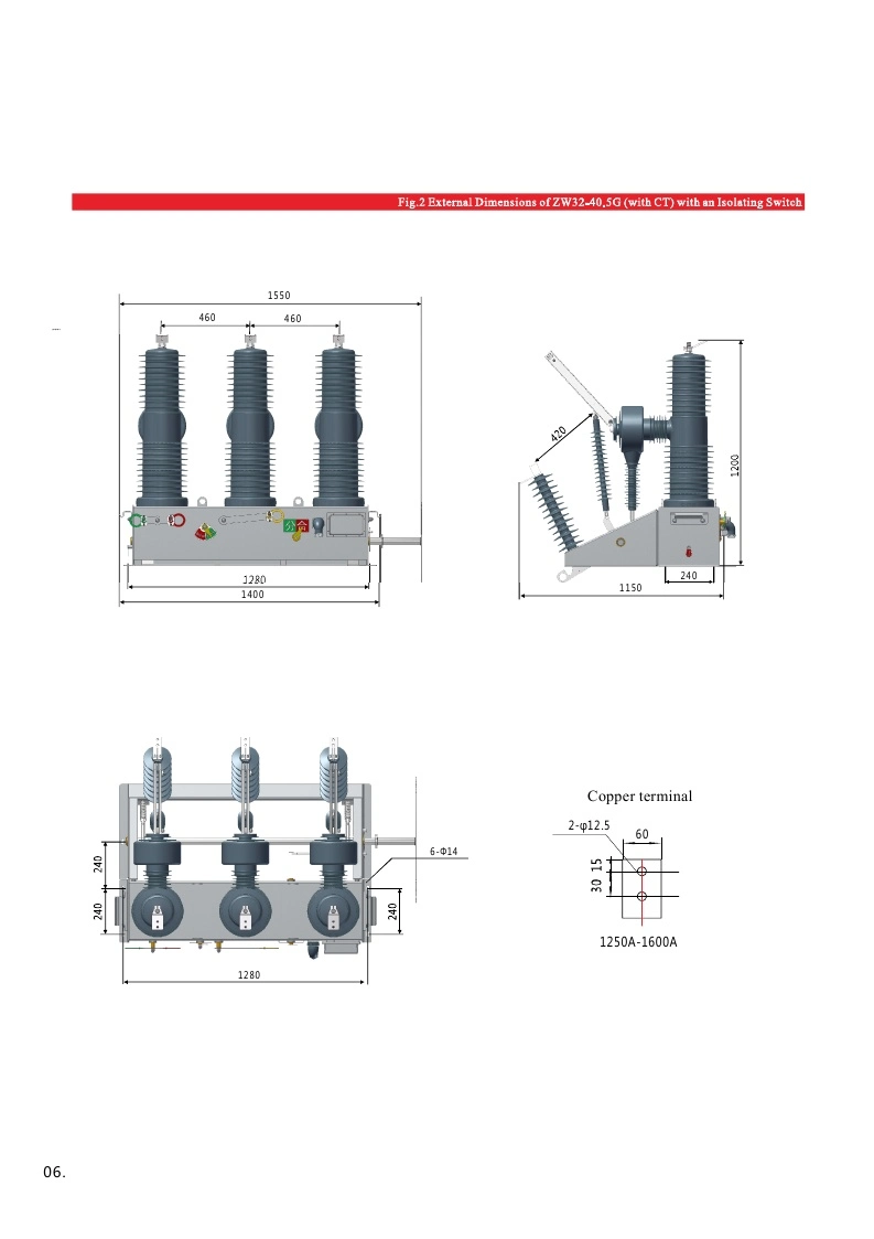 High Voltage Vacuum Circuit Breaker Electrical Switch Protector Vcb with CE (ZN85-40.5)